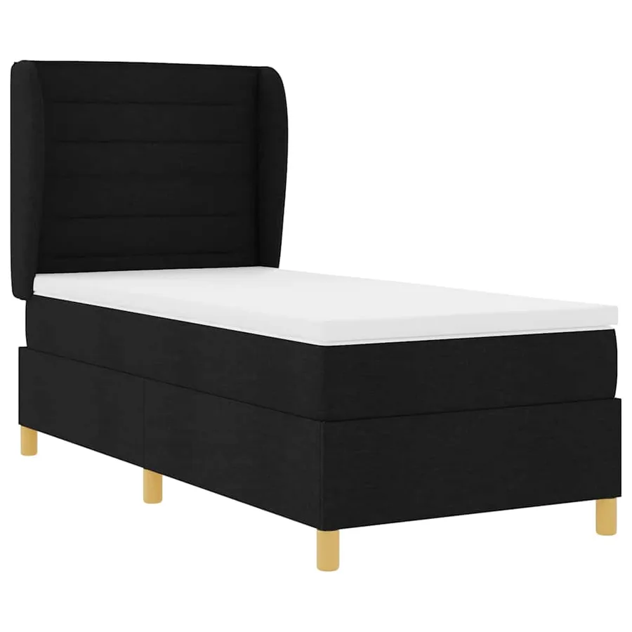 Lit à ressorts avec matelas Noir 200 x 90 cm tissu - 5
