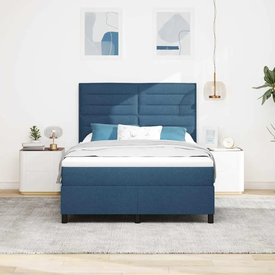 Lit à ressorts avec matelas Bleu 140 x 200 cm tissu - 3