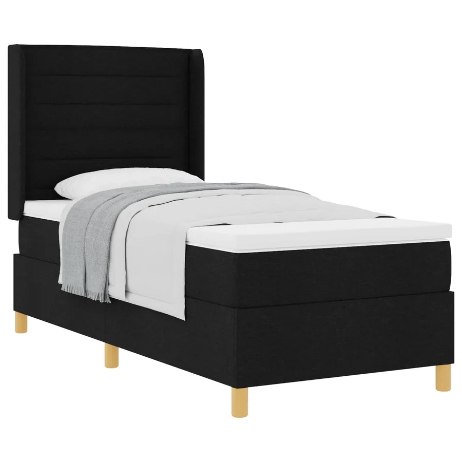 Lit à ressorts avec matelas Noir 90 x 200 cm tissu - 2