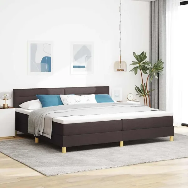 Lit à ressort LED Marron foncé 200 x 200 cm tissu
