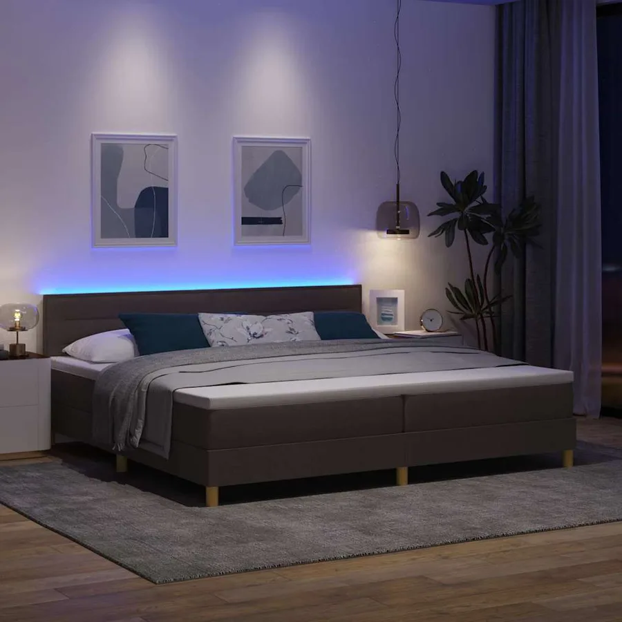 Lit à ressort LED Marron foncé 200 x 200 cm tissu - 5