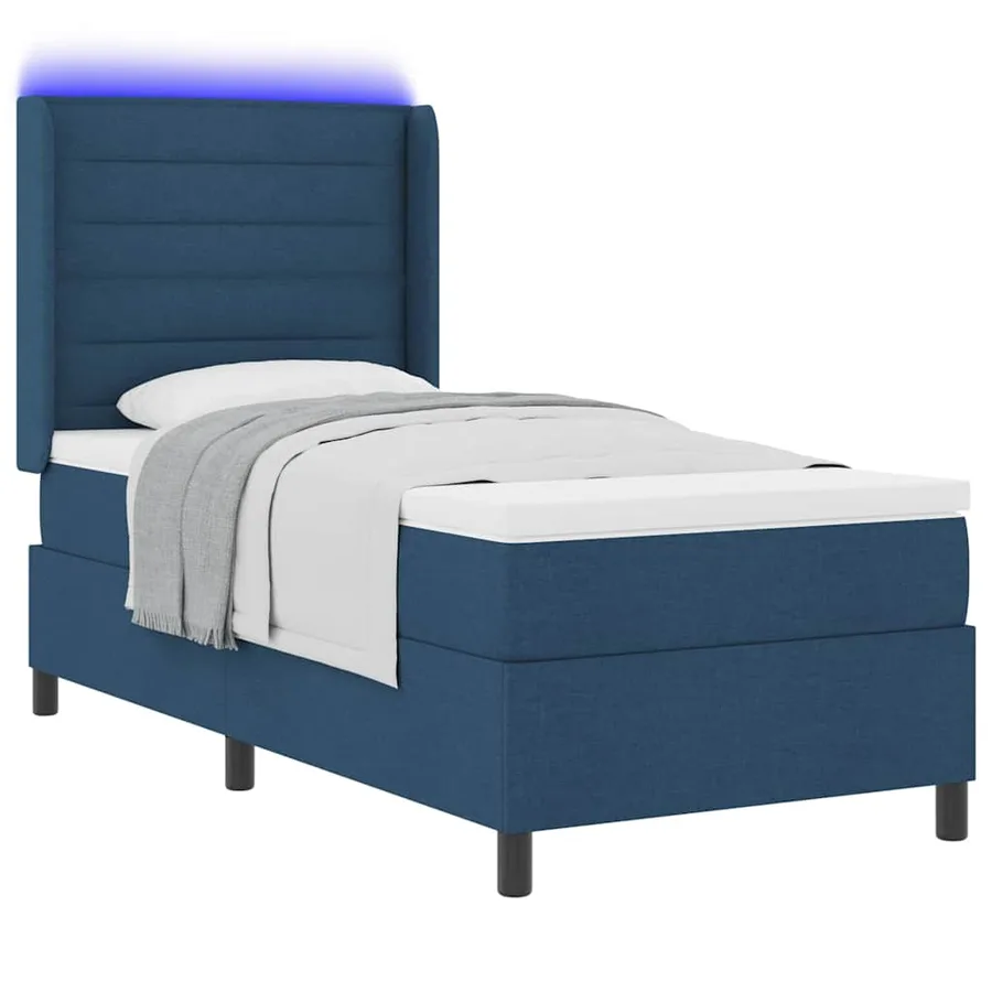 Lit à ressort LED avec matelas Bleu 90 x 190 cm tissu - 3