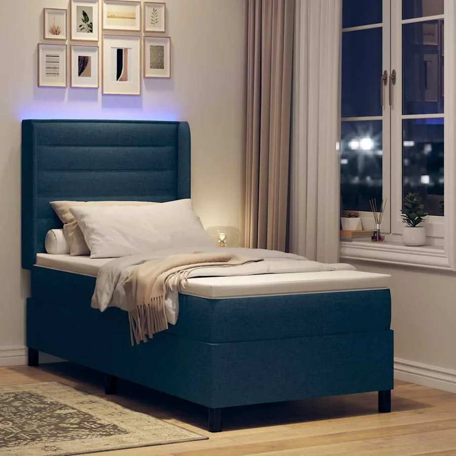 Lit à ressort LED avec matelas Bleu 90 x 190 cm tissu - 5