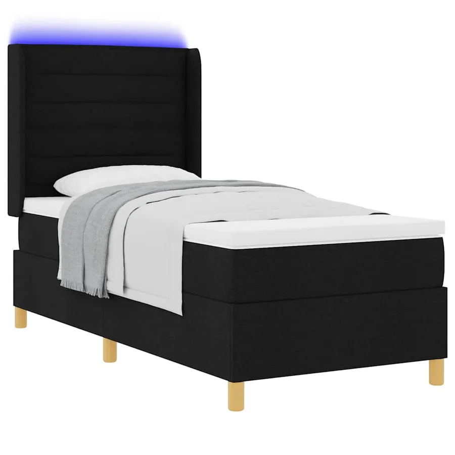 Lit à ressorts avec bandes LED Noir 90 x 200 cm tissu - 3