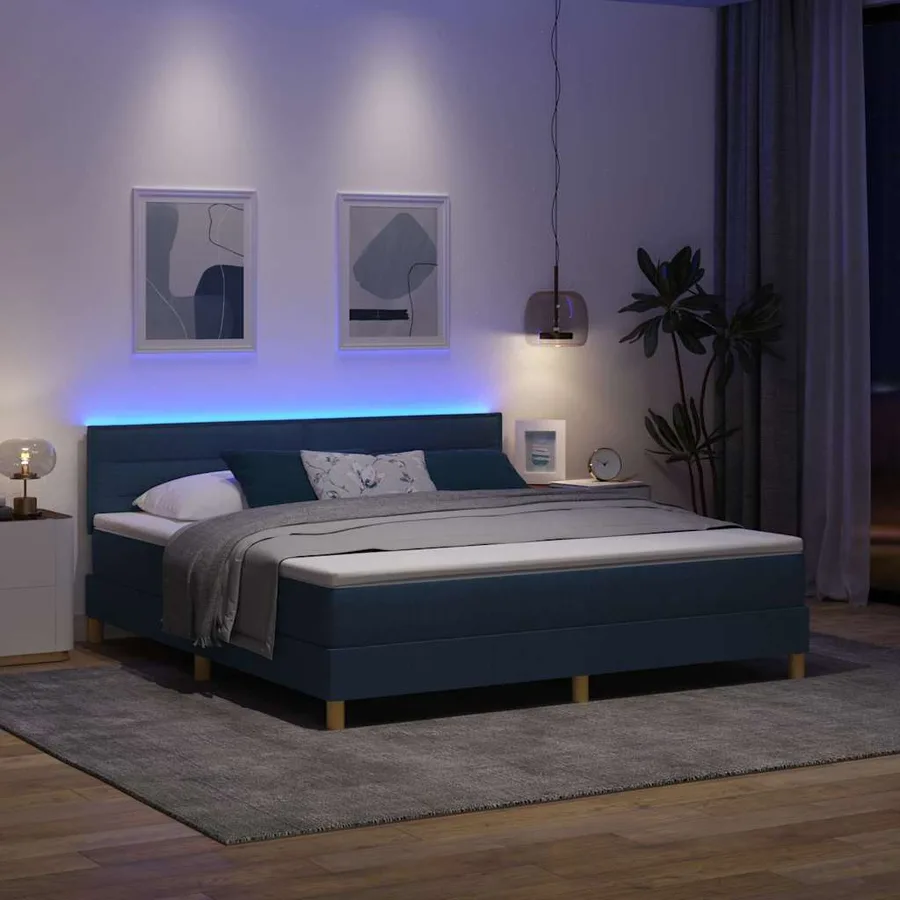 Lit à ressort LED avec bandes LED Bleu 180 x 200 cm tissu - 5