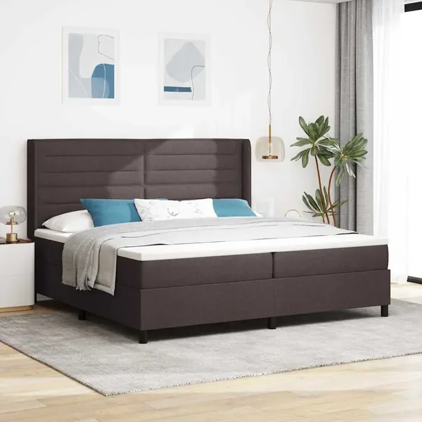 Lit à ressort LED avec matelas Marron foncé 200 x 200 cm tissu