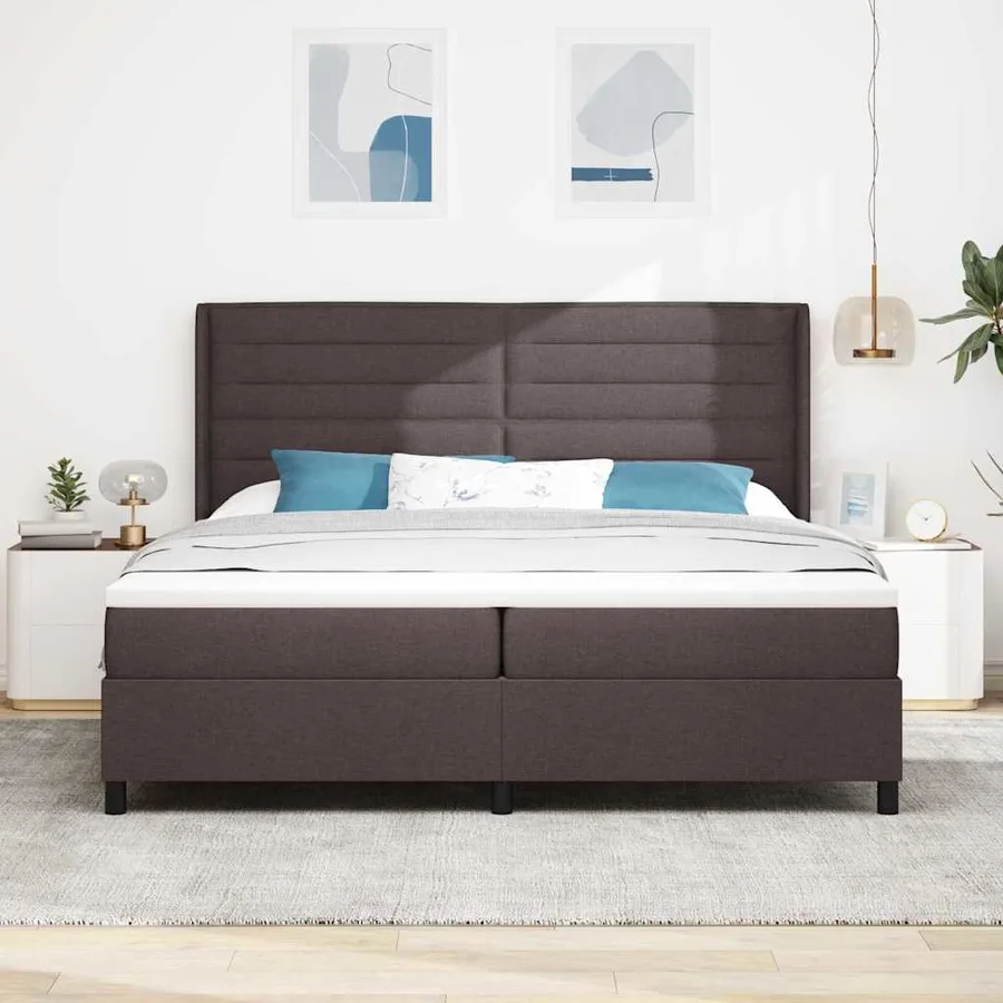 Lit à ressort LED avec matelas Marron foncé 200 x 200 cm tissu - 4
