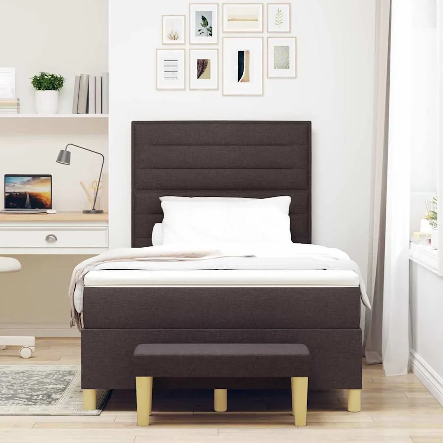 Lit à ressorts avec tête de lit Marron foncé 200 x 120 cm tissu - 3