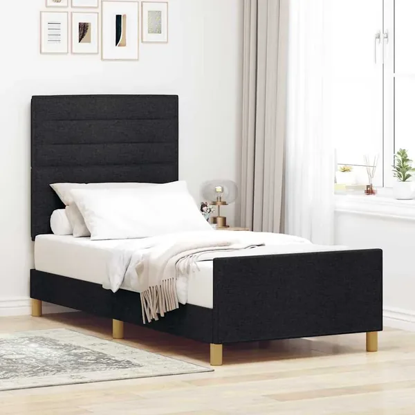 Cadre de lit avec tête de lit Noir 90 x 200 cm tissu