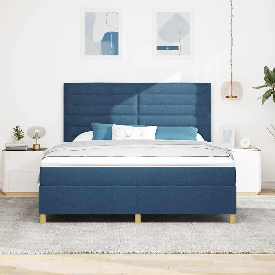 Lit à ressort LED avec matelas Bleu 180 x 200 cm tissu - 4
