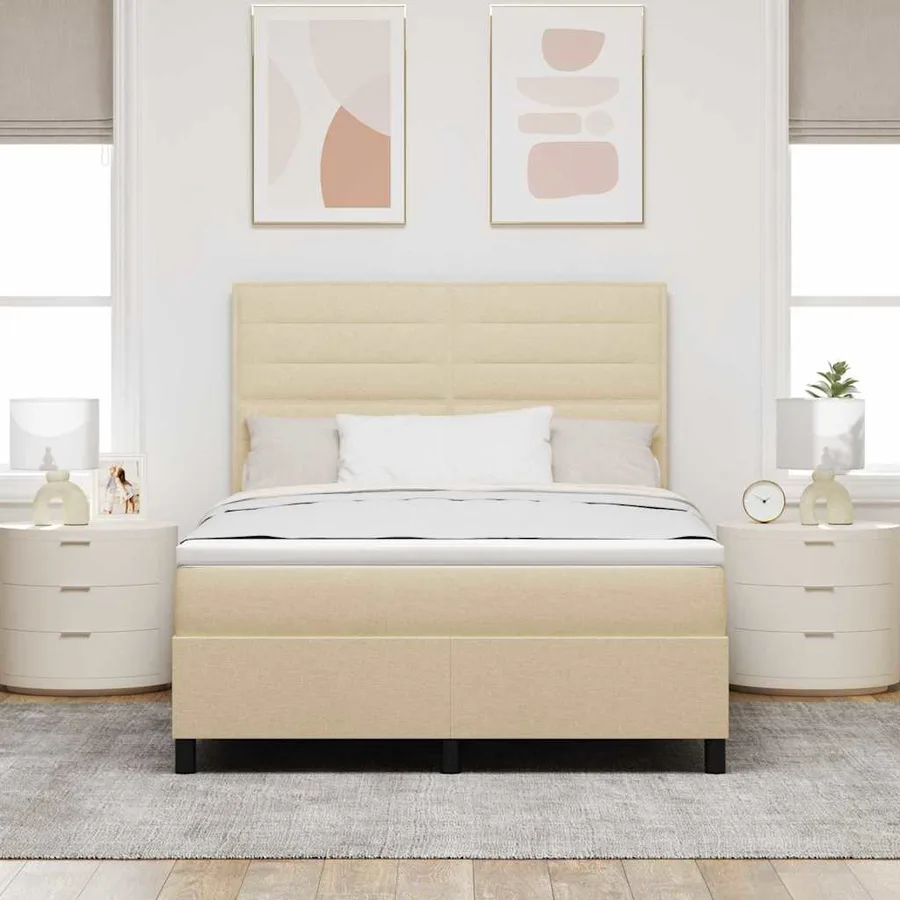 Lit à ressorts avec matelas avec LED Crème 140 x 200 cm tissu - 4