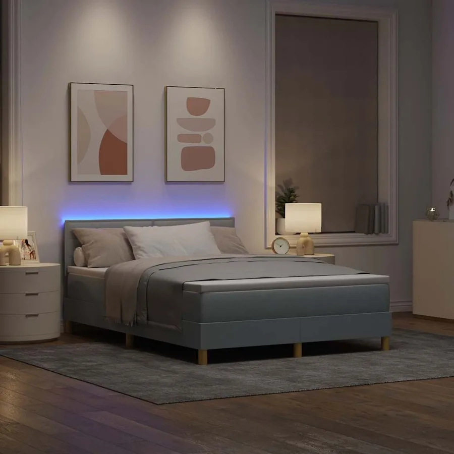 Lit à ressort LED avec bandes LED Gris clair 160 x 200 cm tissu - 5