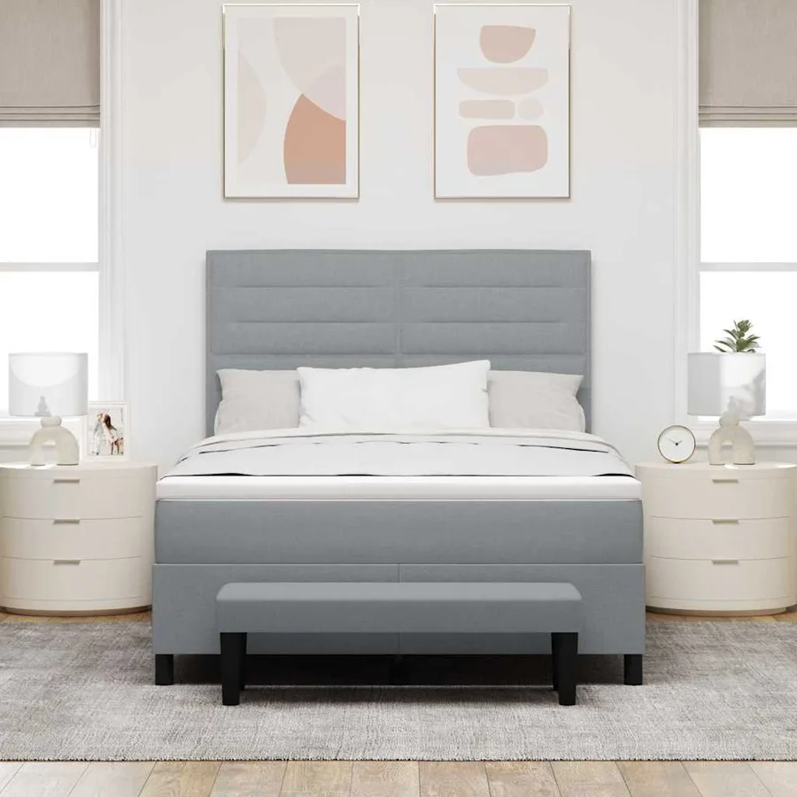 Lit à ressorts avec tête de lit Gris clair 160 x 200 cm tissu - 3