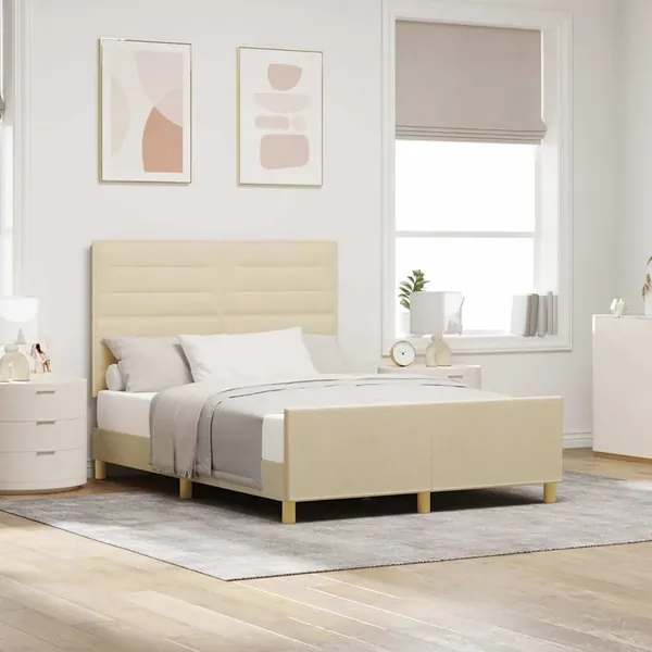 Cadre de lit avec tête de lit Crème 140 x 200 cm tissu