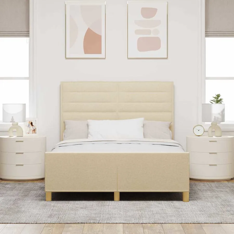Cadre de lit avec tête de lit Crème 140 x 200 cm tissu - 3