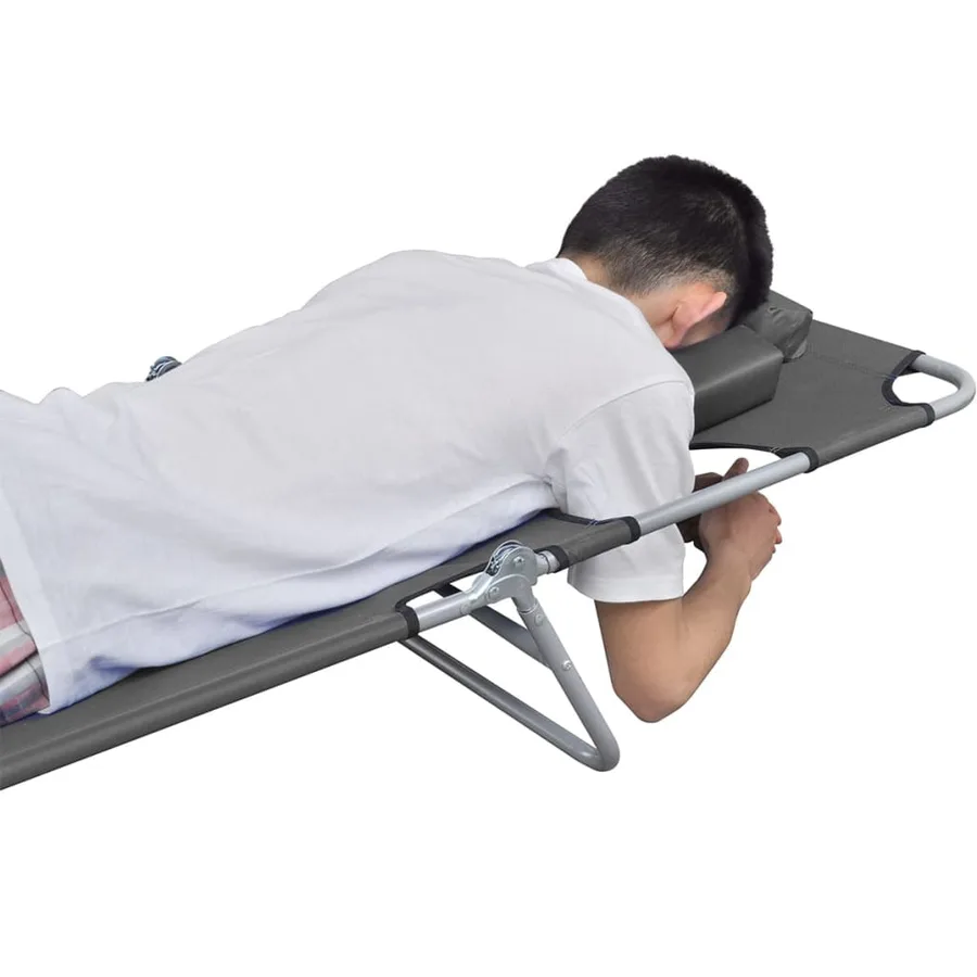 Chaise longue pliable et coussin de tête Dossier réglable Taupe - 13