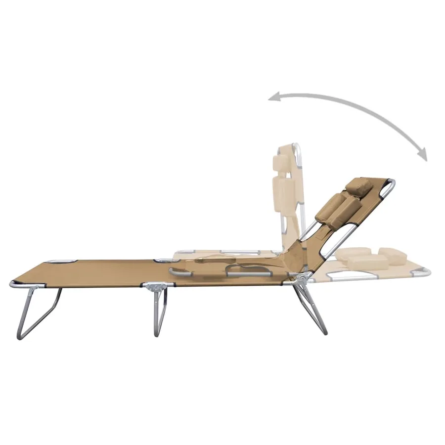 Chaise longue pliable et coussin de tête Dossier réglable Taupe - 2