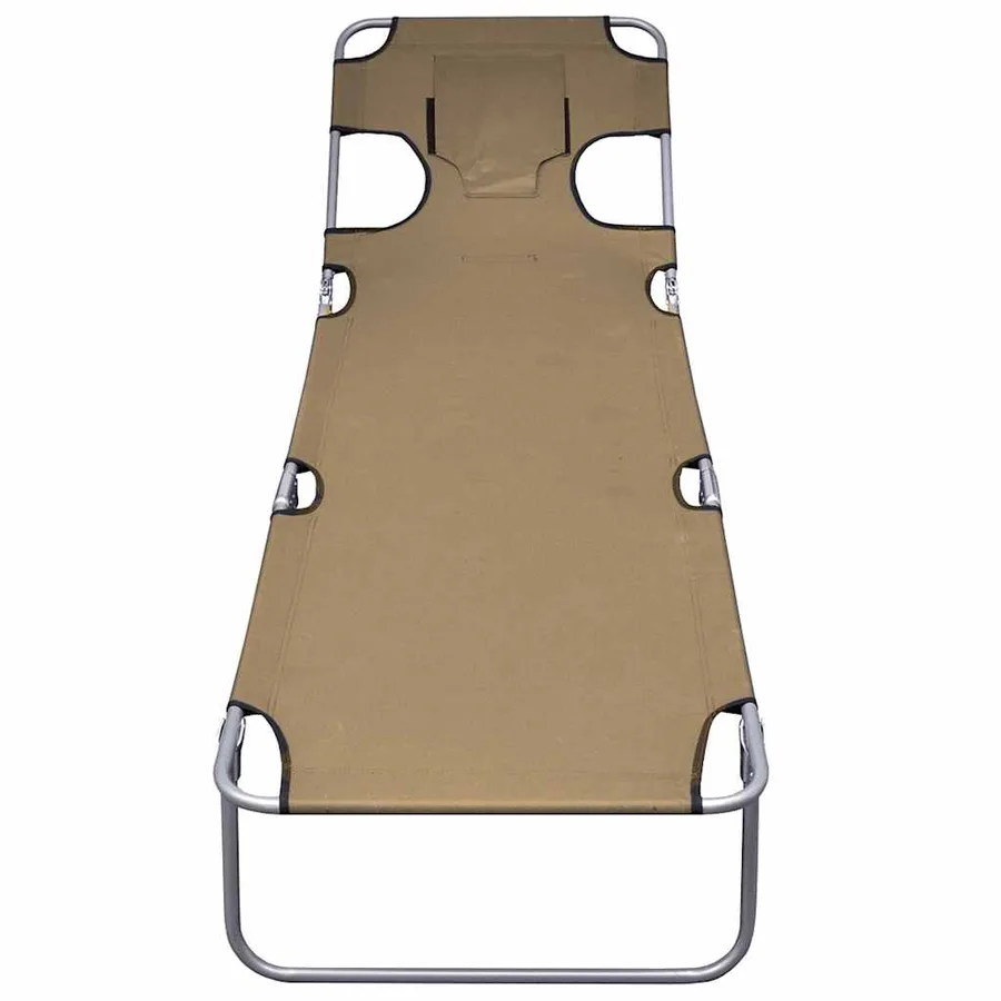 Chaise longue pliable et coussin de tête Dossier réglable Taupe - 3