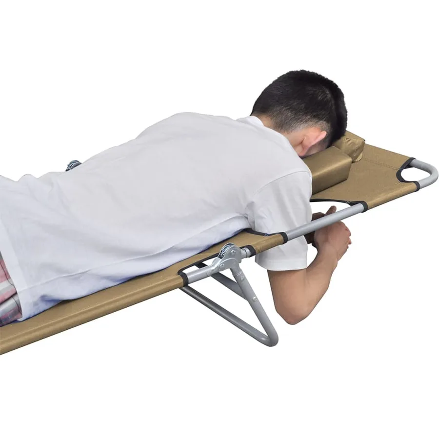 Chaise longue pliable et coussin de tête Dossier réglable Taupe - 5