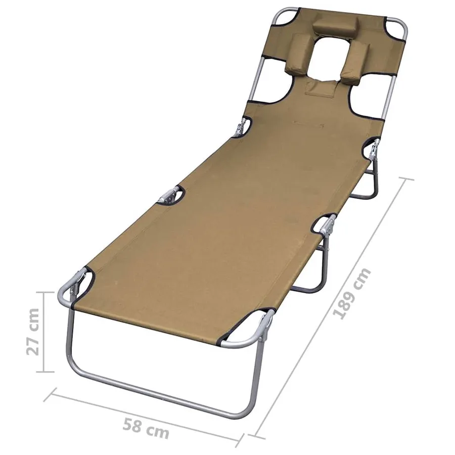 Chaise longue pliable et coussin de tête Dossier réglable Taupe - 7