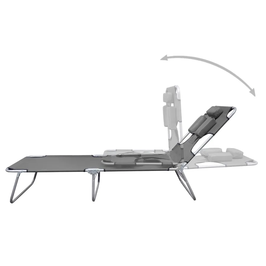 Chaise longue pliable et coussin de tête Dossier réglable Taupe - 9