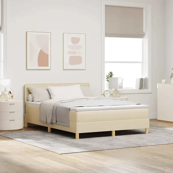 Lit à ressort LED avec bandes LED Crème 140 x 200 cm tissu