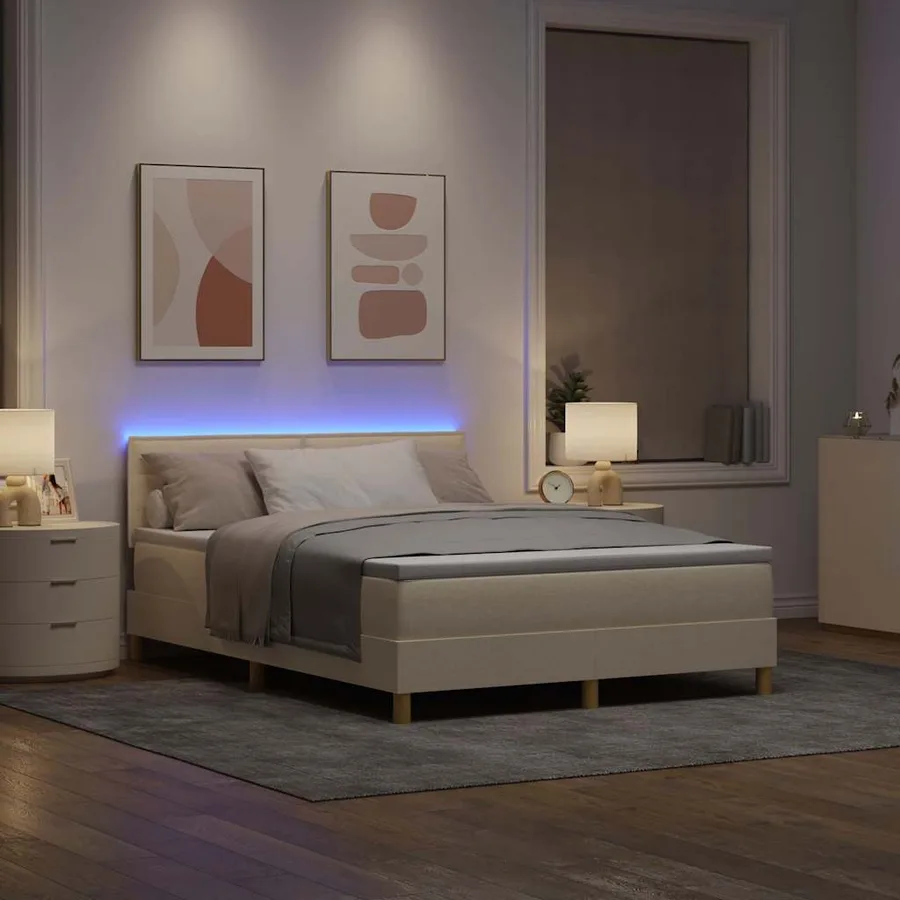 Lit à ressort LED avec bandes LED Crème 140 x 200 cm tissu - 5