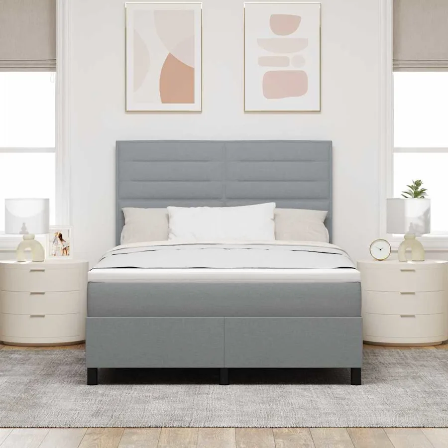 Lit à ressorts avec matelas Gris clair 160 x 200 cm tissu - 4