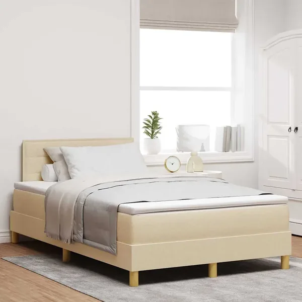 Lit à ressort LED avec bandes LED Crème 120 x 190 cm tissu