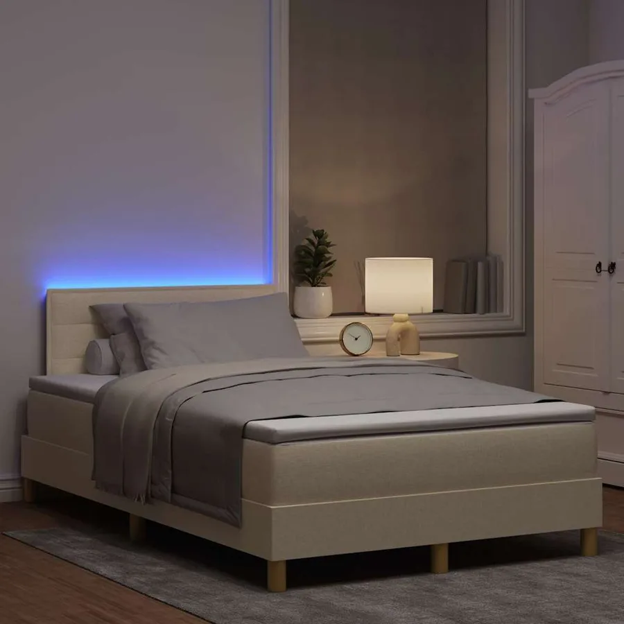 Lit à ressort LED avec bandes LED Crème 120 x 190 cm tissu - 5