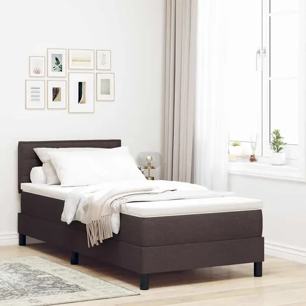 Lit à ressorts avec matelas Marron foncé 90 x 190 cm tissu