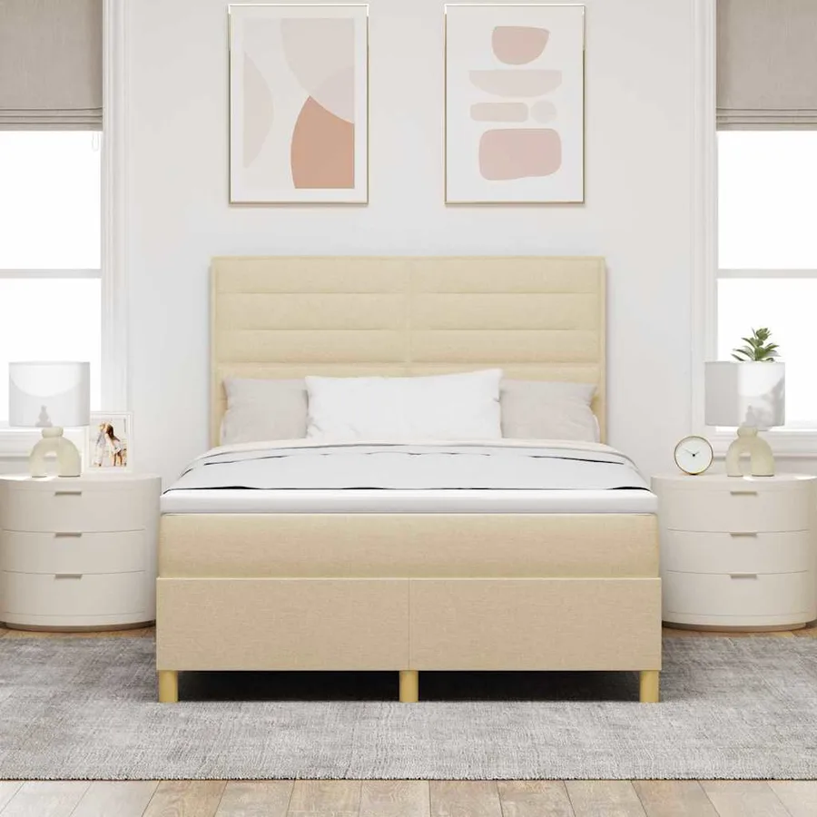 Lit à ressort LED avec matelas Crème 140 x 200 cm tissu - 4