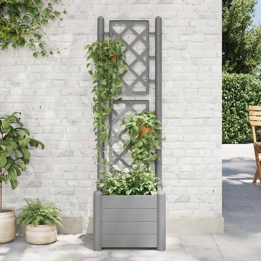 Jardinière avec treillis 43x43x142 cm PP Gris pierre - 3