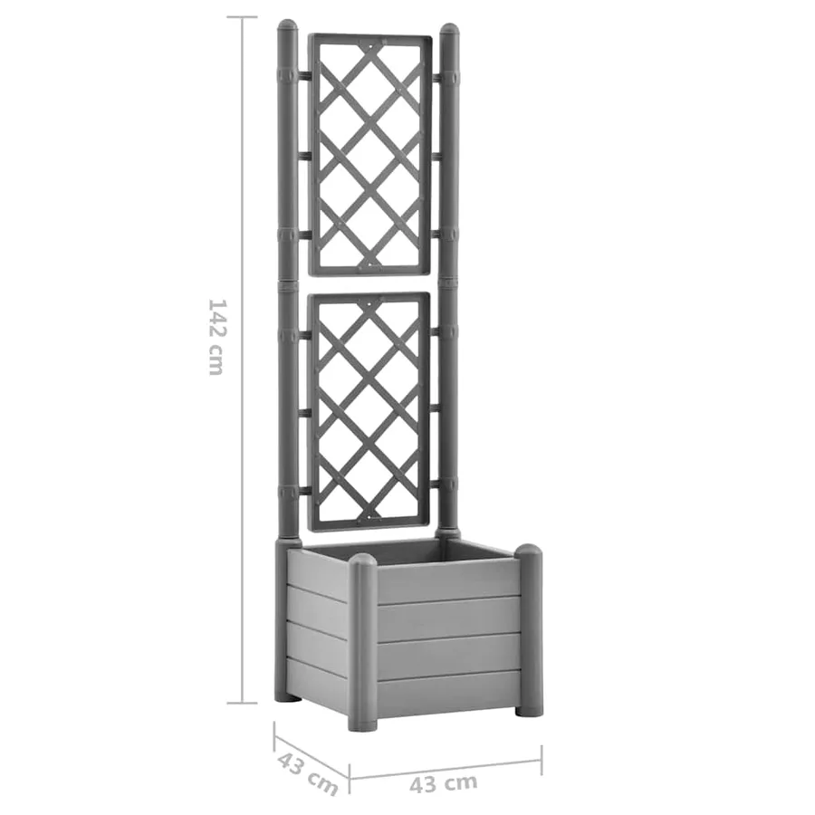 Jardinière avec treillis 43x43x142 cm PP Gris pierre - 8