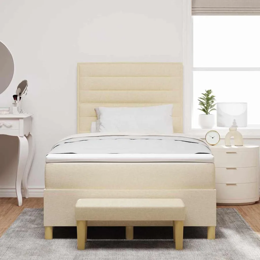 Lit à ressorts avec tête de lit Crème 200 x 120 cm tissu - 3