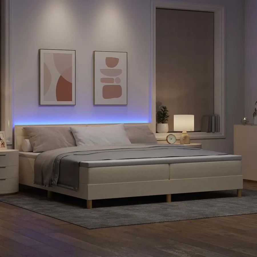 Lit à ressort LED avec bandes LED Crème 200 x 200 cm tissu - 5
