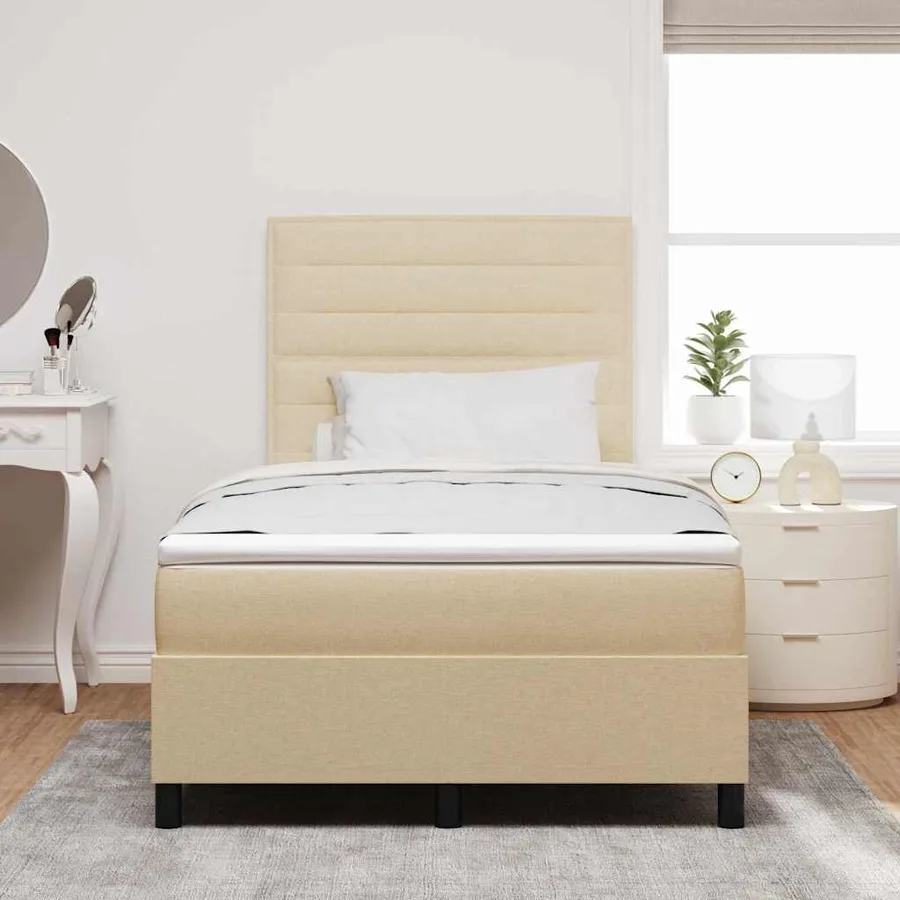 Lit à ressorts avec matelas avec LED Crème 120 x 200 cm tissu - 4