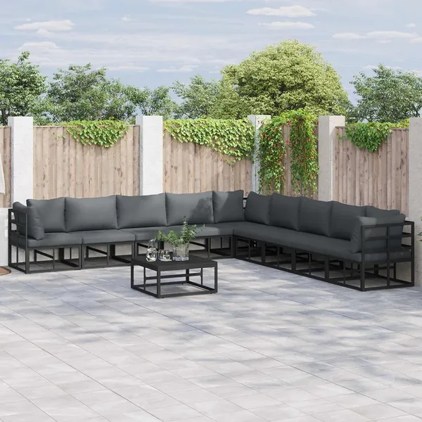 Ensemble de canapé de jardin avec coussin 10 pcs Noir Aluminium