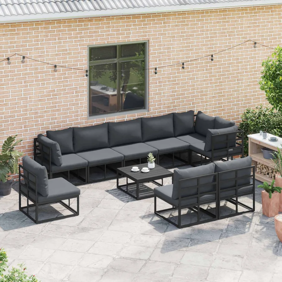Ensemble de canapé de jardin avec coussin 10 pcs Noir Aluminium - 5