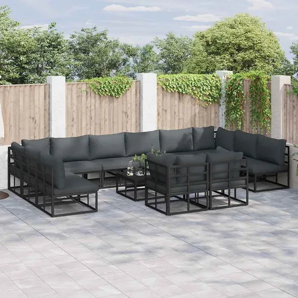 Ensemble de canapé de jardin avec coussin 12 pcs Noir Aluminium