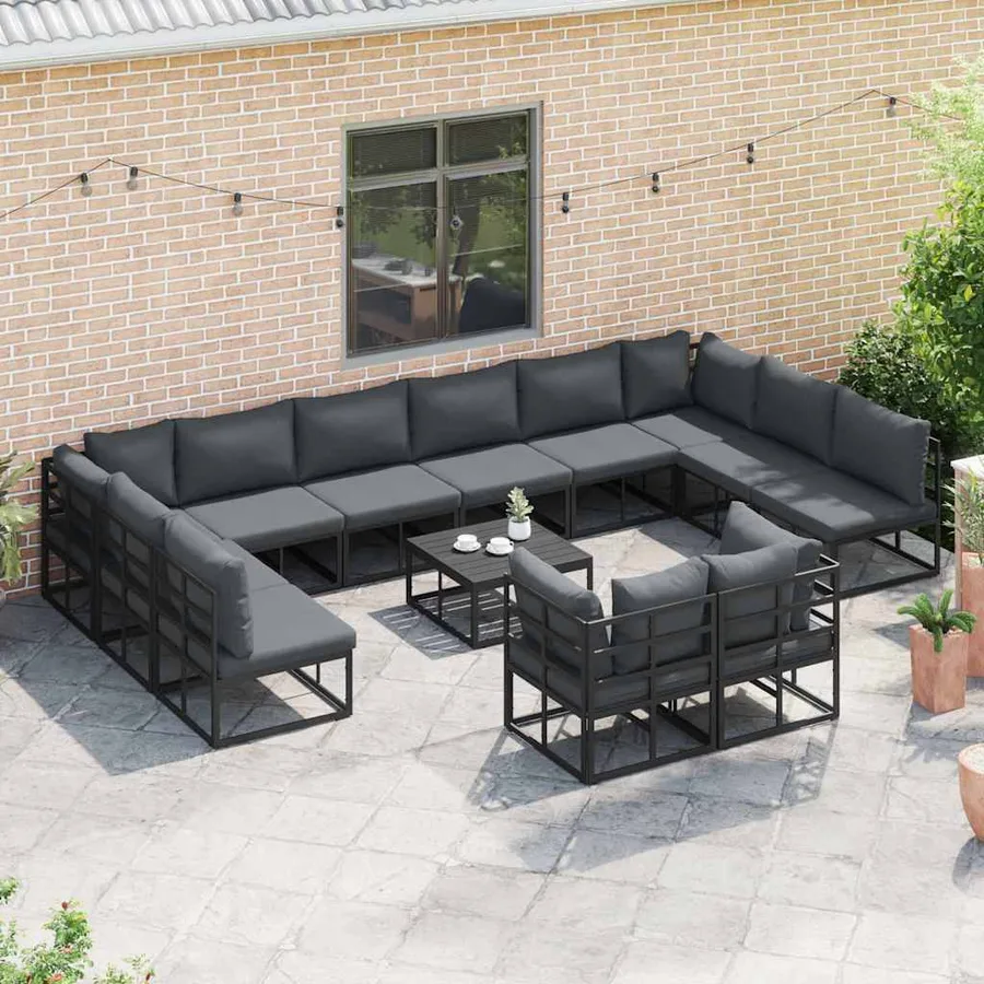 Ensemble de canapé de jardin avec coussin 12 pcs Noir Aluminium - 3