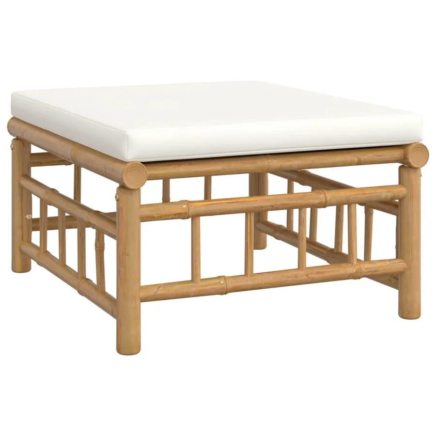 Salon de jardin 3 pcs avec coussins blanc crème bambou - 6