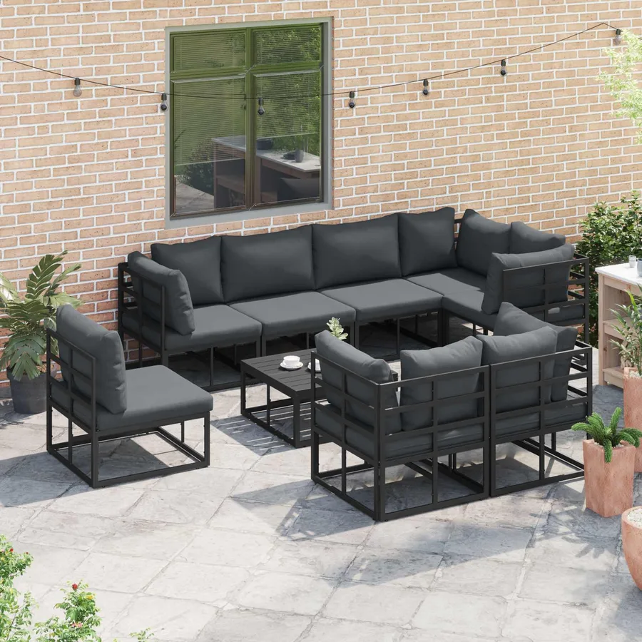 Ensemble de canapé de jardin avec coussin 9 pcs Noir Aluminium - 5
