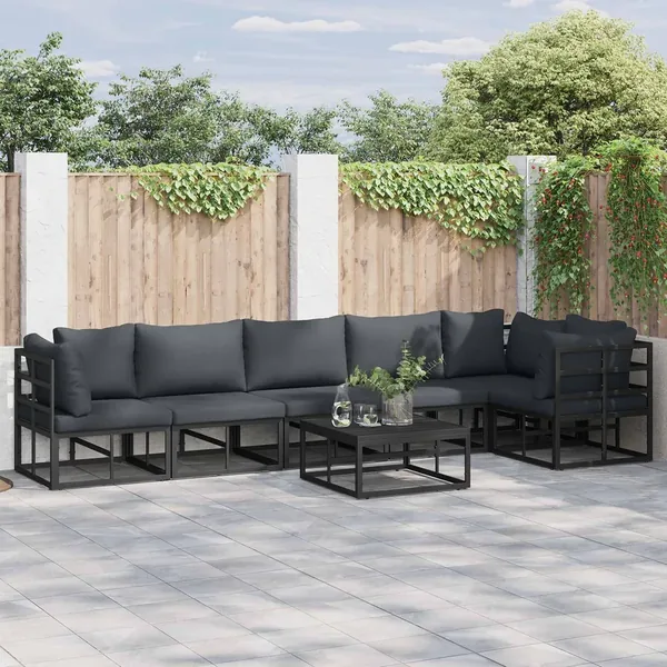 Ensemble de canapé de jardin avec coussin 6 pcs Noir Aluminium