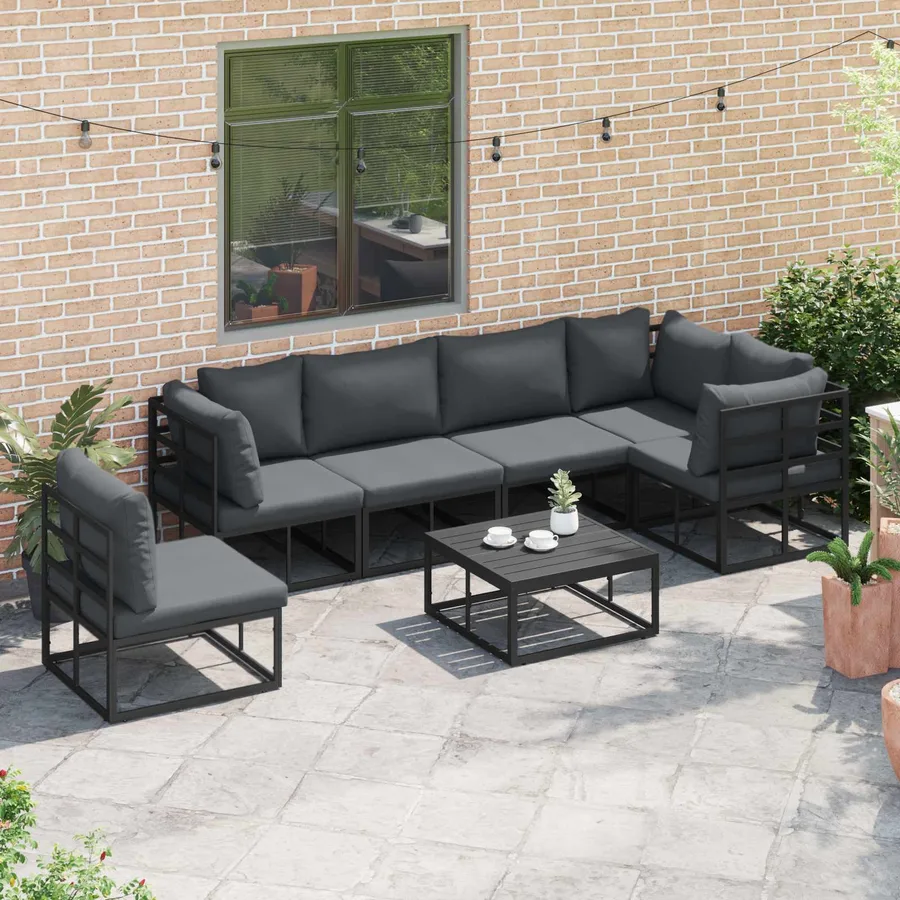 Ensemble de canapé de jardin avec coussin 6 pcs Noir Aluminium - 3