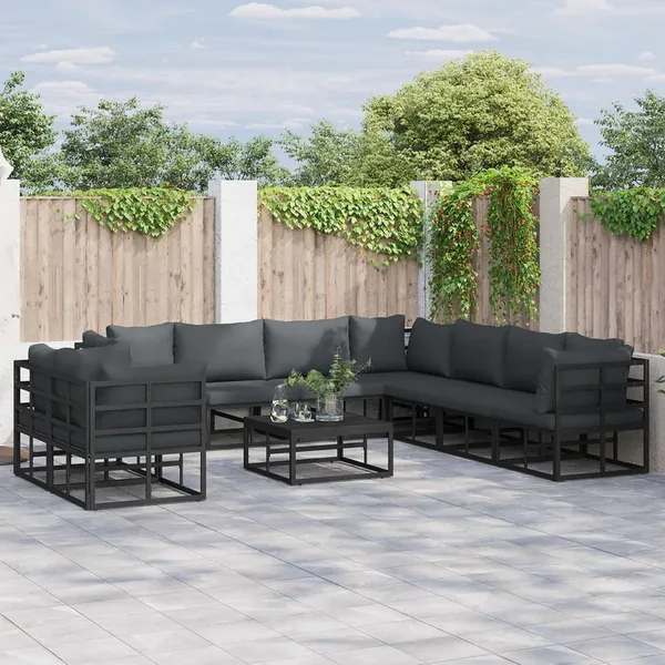 Ensemble de canapé de jardin avec coussin 9 pcs Noir Aluminium