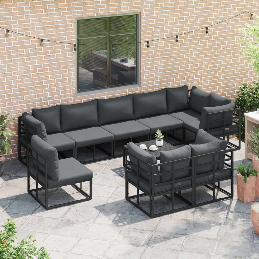 Ensemble de canapé de jardin avec coussin 9 pcs Noir Aluminium - 5