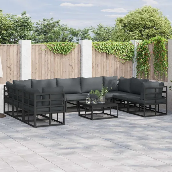 Ensemble de canapé de jardin avec coussin 10 pcs Noir Aluminium