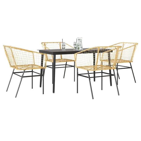 Ensemble à manger jardin 5pcs marron poly rotin verre