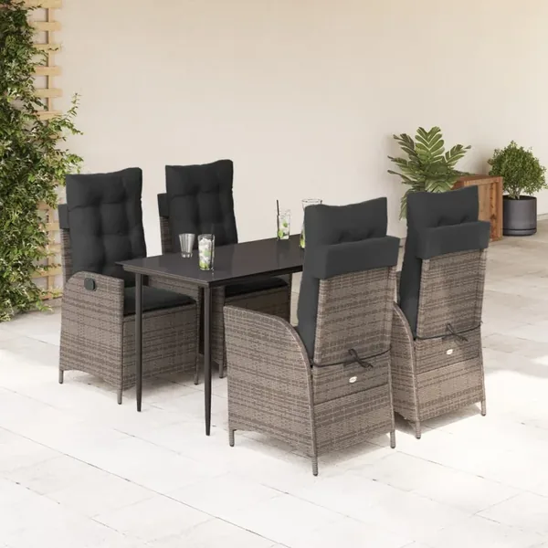 Ensemble à manger de jardin 5 pcs coussins gris résine tressée